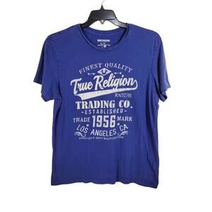 True Religion mens blue short sleeved retro logo graphic t-shirt Size Large